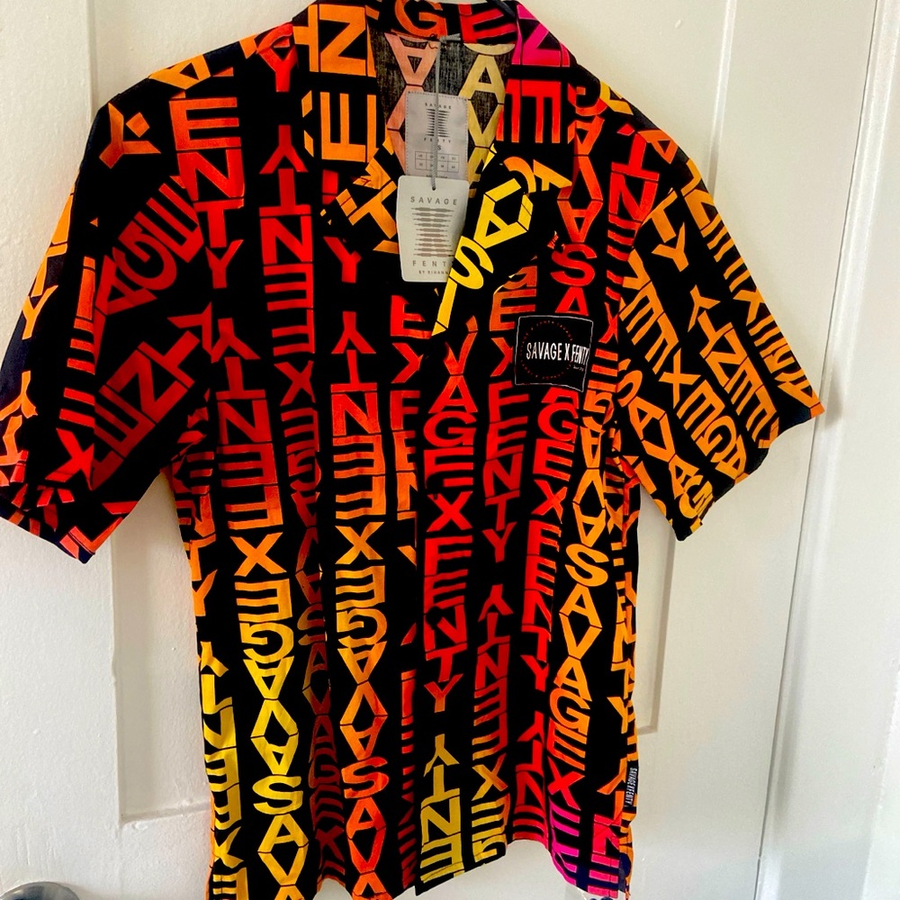 SavagexFenty all over multi colored button up tee